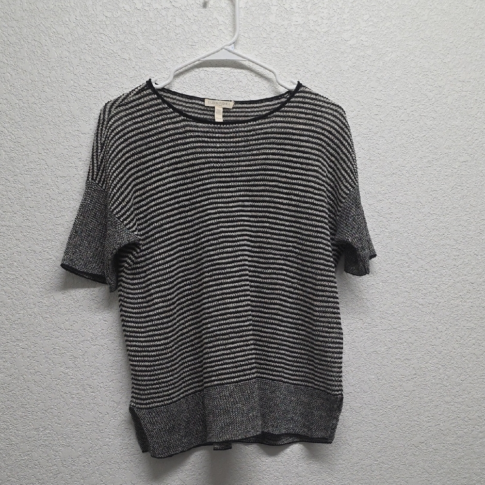 Eileen Fisher Black and Cream Knit Sweater Organic Linen Size Petite